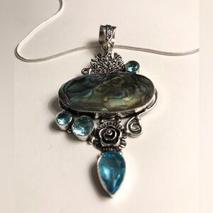 Abalone Blue Topaz 925 Sterling Silver Necklace